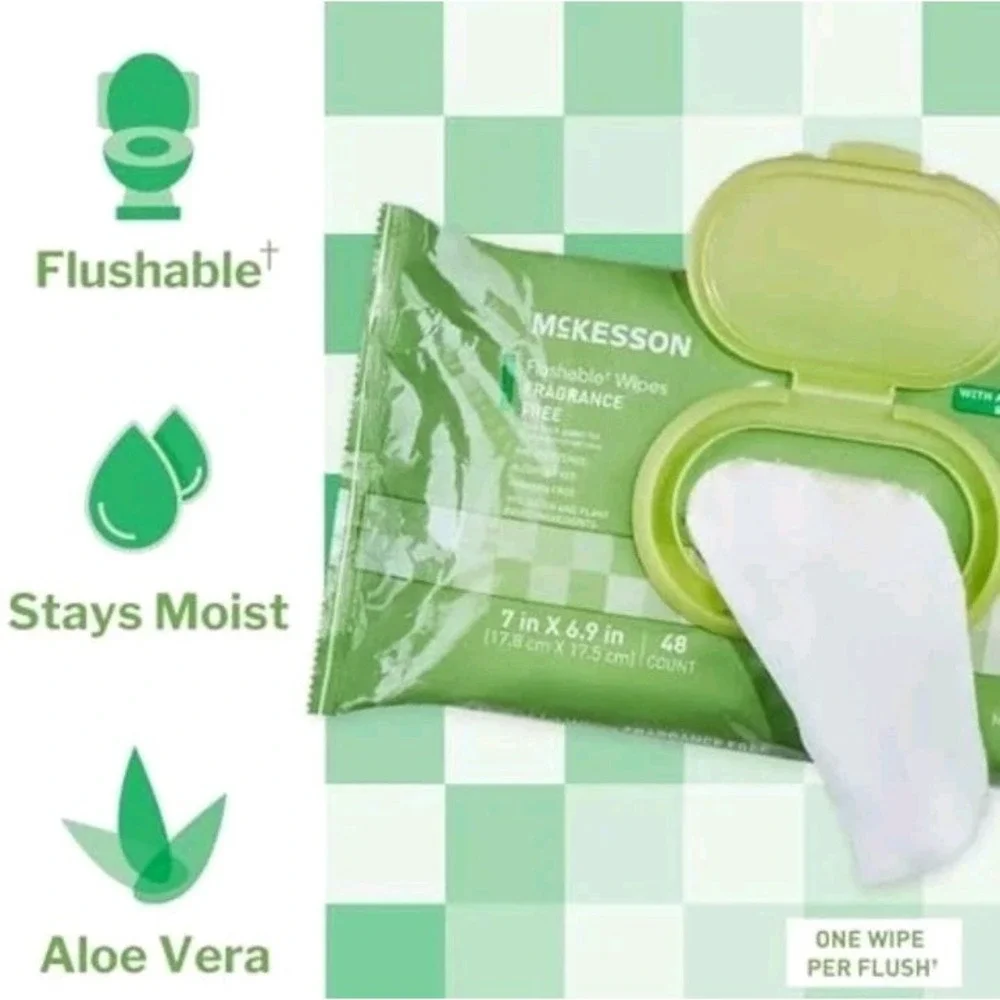 2pk McKesson Flushable Adult Wet Wipes 48ct Unscented Fragrance Free Aloe Vera